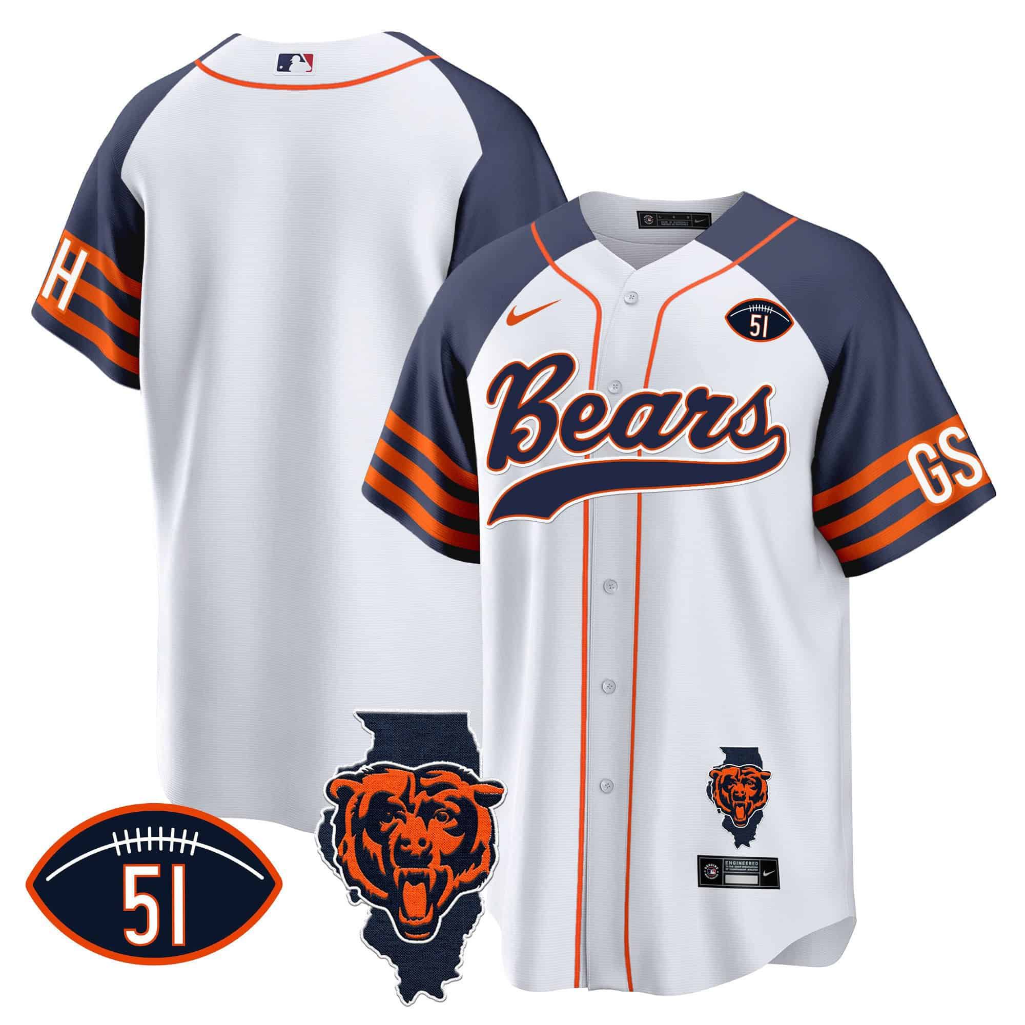 Men Chicago Bears Blank White 2024 Nike Patch Baseball NFL Jersey style 2